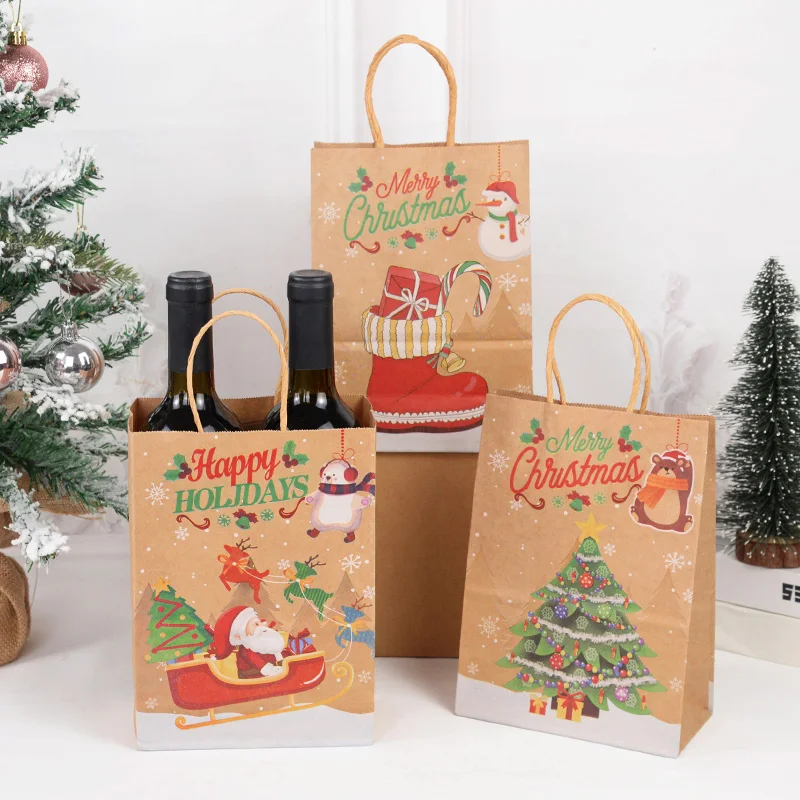 5Pcs Christmas Gifts Bags Santa Xmas Tree Candy Cookie Present Paper Bags For Christmas Holiday Decoration New Year Gift Packing