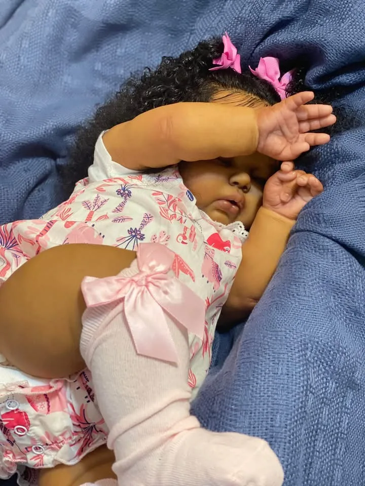 

NPK 19inch Pickle Lifelike Reborn Doll with Dark Brown Skin Soft Cloth Body Hand Rooted Hair Cuddly Toddler Baby Girl Toy
