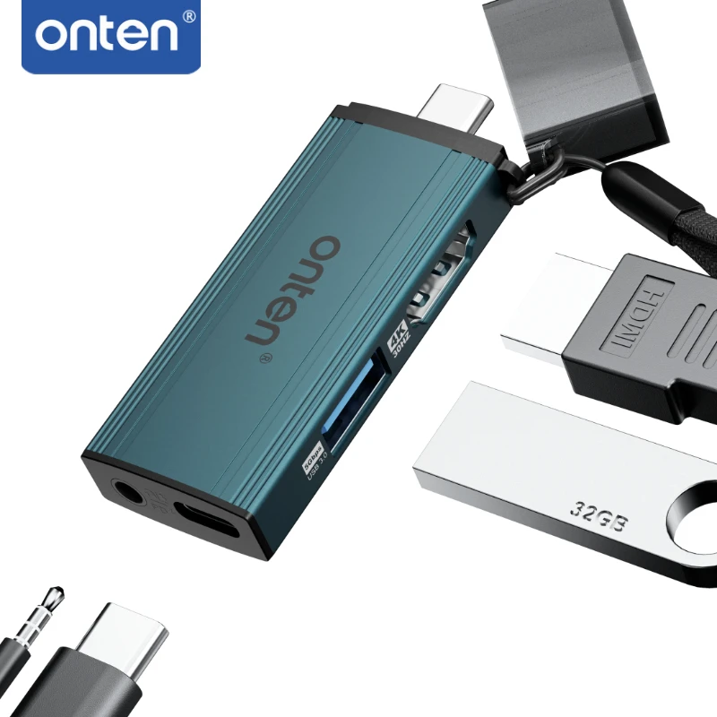 

ONTEN Original USB C Hub 5 in 1 Type C Dock with 4K HDMI USB A 3.0 3.5mm Mic Audio PD 3.0 100W Charging Adapter