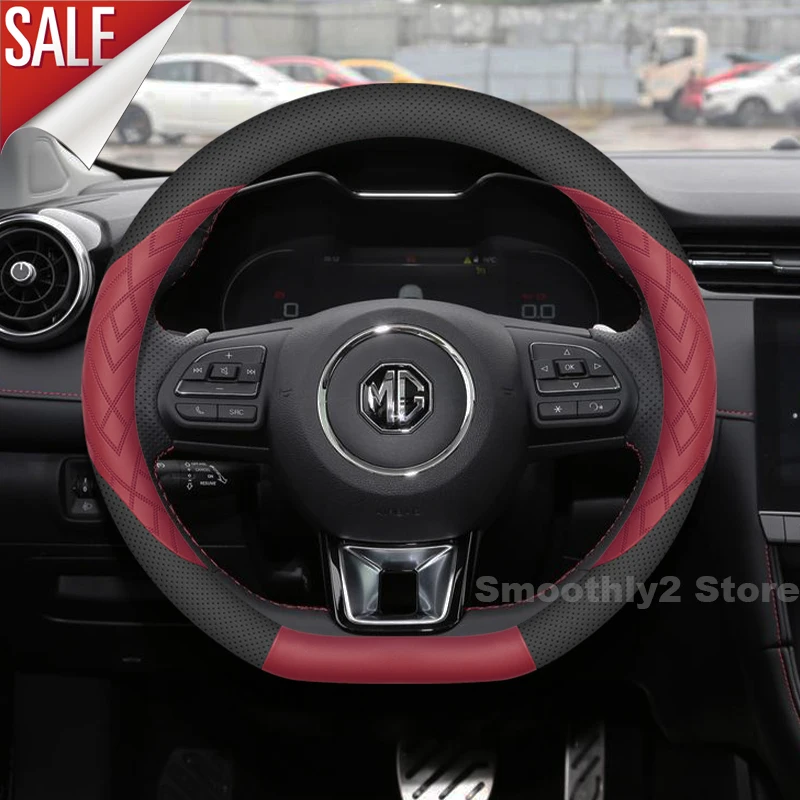 

Leather Car Steering Wheel Cover For MG5 MG ZS HS 2022 2024 2025 D Type Non-slip Auto Steering Wheel Interior MG5 Accessories
