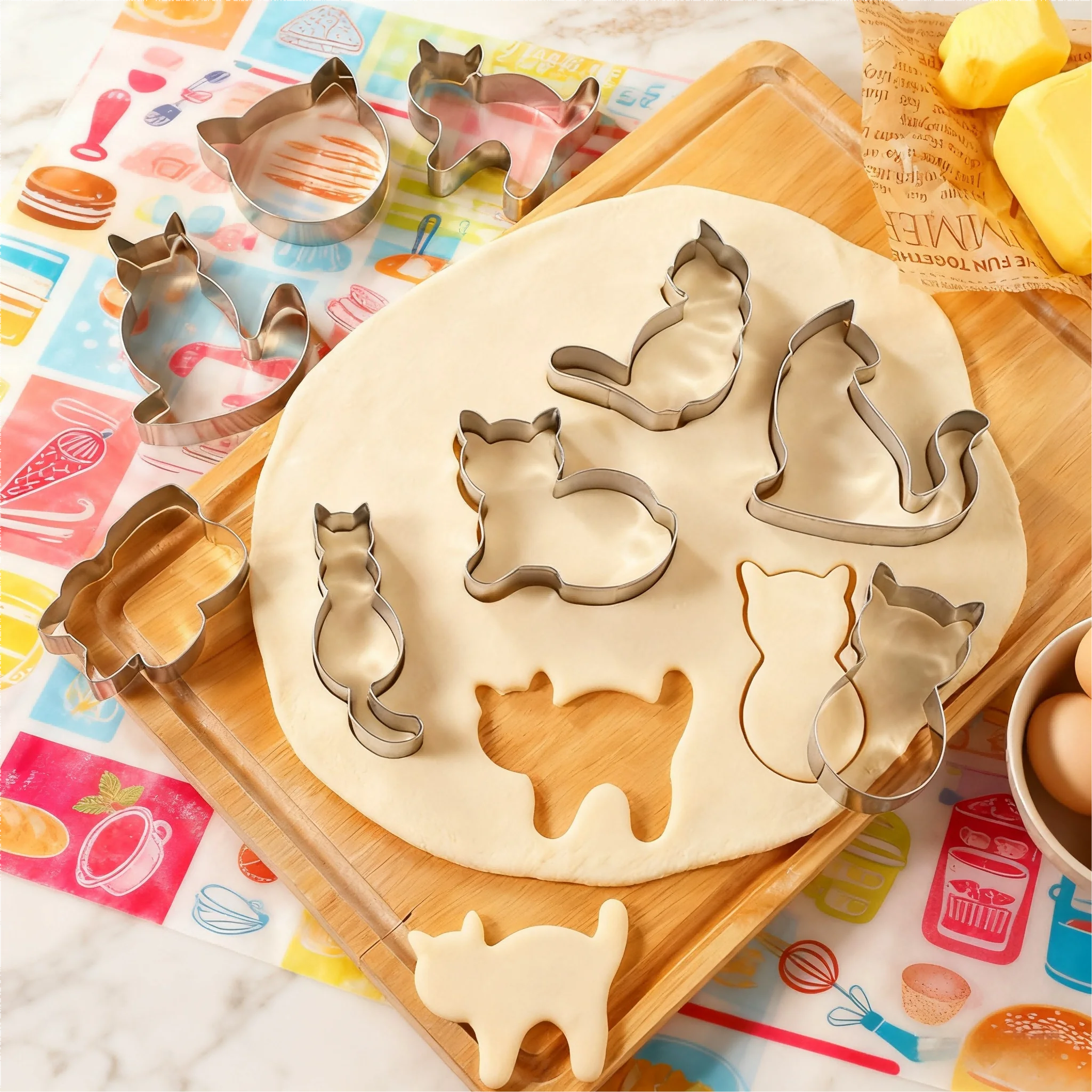 9PCS Cat Cookie Cutters Set, Food Grade Stainless Steel, Cartoon Biscuit Baking Mold, For DIY Pastry Fondant, Home Kitchen Use