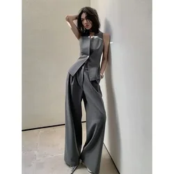 Spring Autumn High-grade Fashion Refined Temperament Small Fragrance Wind Suit Waistcoat Wide-leg Pants Professional Suit Women