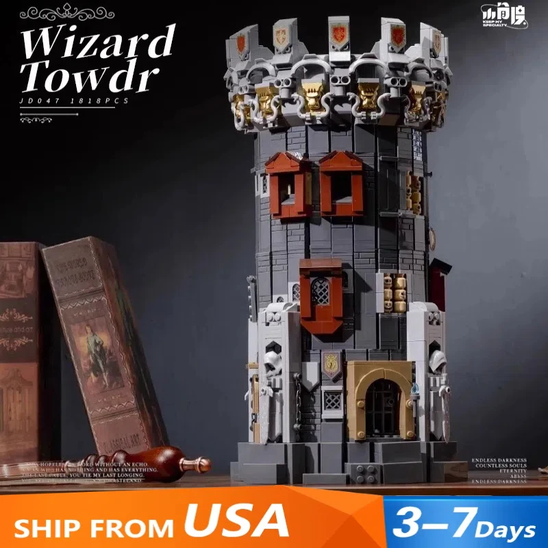 1818PCS Blok Bangunan Menara Penyihir Abad Pertengahan MOC Kreatif, Menara Pengawas, Kastil, Model Arsitektur, Puzzle, Mainan, Hadiah