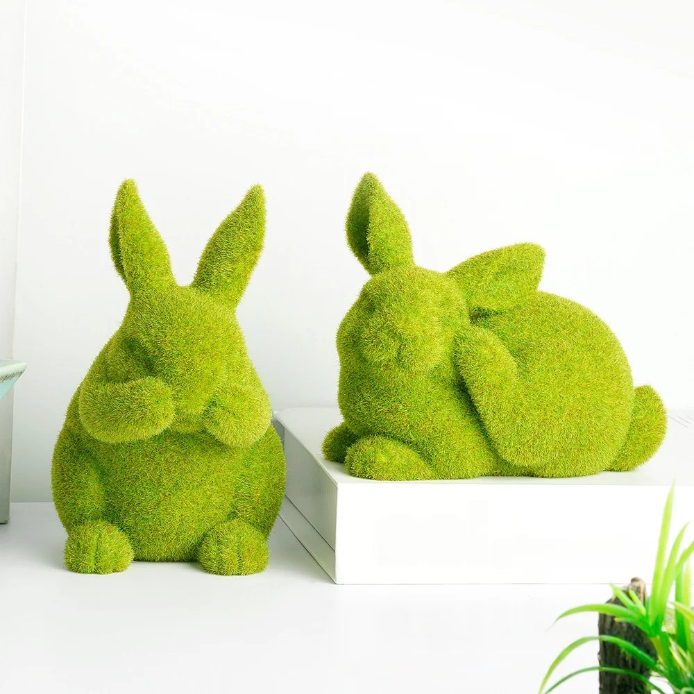 

Creative Easter plush rabbit ornament garden living room TV cabinet decoration ornament green moss rabbit sculpture ornaments