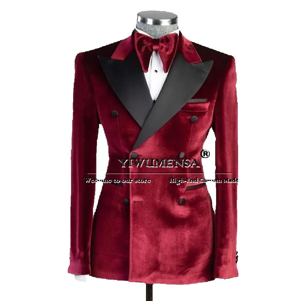 

Элегантные бордовые бархатные костюмы для мужчин на свадьбу, двубортный пиджак, брюки, комплект из 2 предметов, смокинг для жениха, черный пиджак с лацканами
