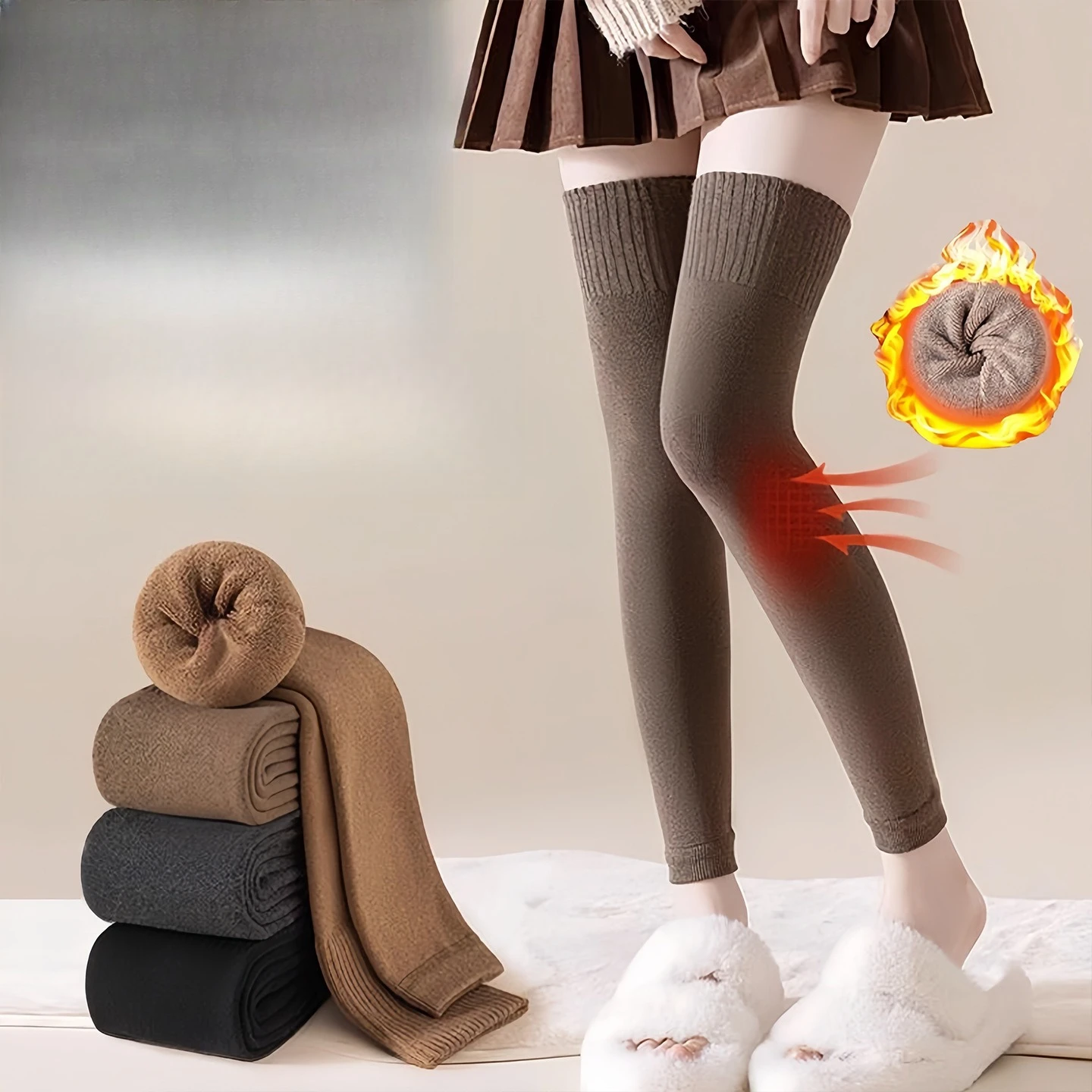 

2pcs 2025 New Knee High Socks for Women Winter Fleece Lined Thermal Over Knee Stockings Ladies Warm Leg Warmers