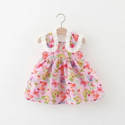 Summer New Butterfly Printed Cotton Dress For Girls Korean Version Sweet And Cute Little Butterfly Princess Dress