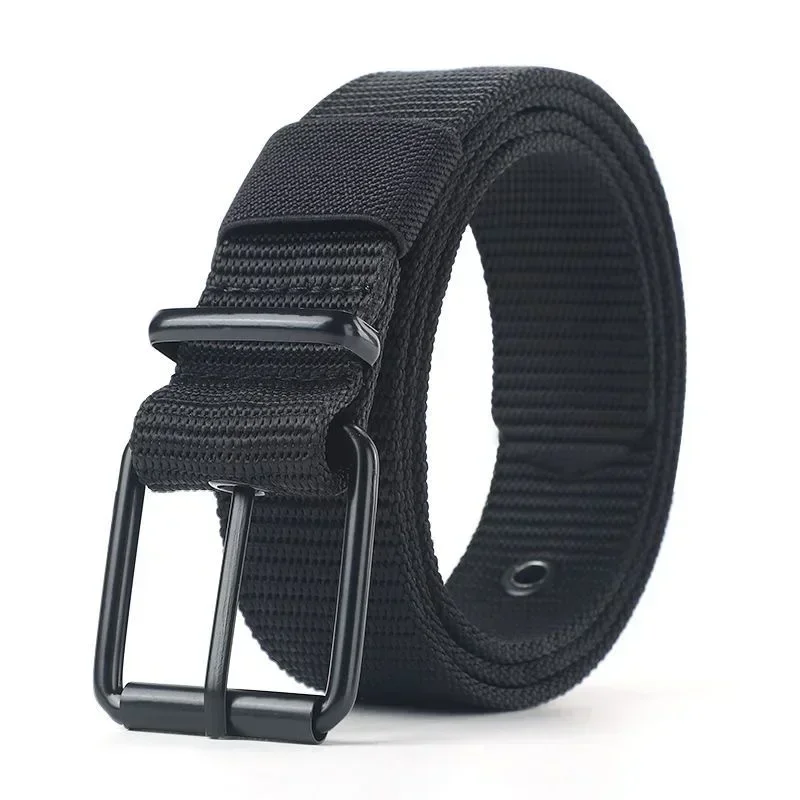 Men's Casual Belts 115cm Solid Color Simple Belts Metal Belt Hole Black Metal Buckle Men's Apparel Accessories