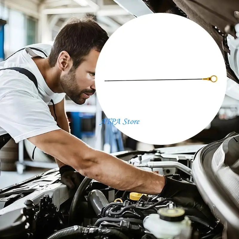 U13C Single Piece Engine Oil Dipstick Rod BA5Z-6750-A for 07-14 3.5L 3.7L Routine Maintenance, Pull Loop Handle and Metal Shaft
