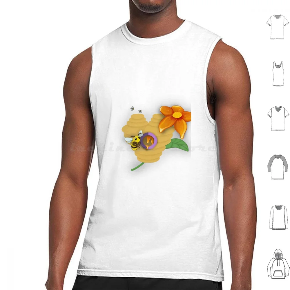 

Bee Hive Tank Tops Print Cotton Yellow Hive Bees Cute