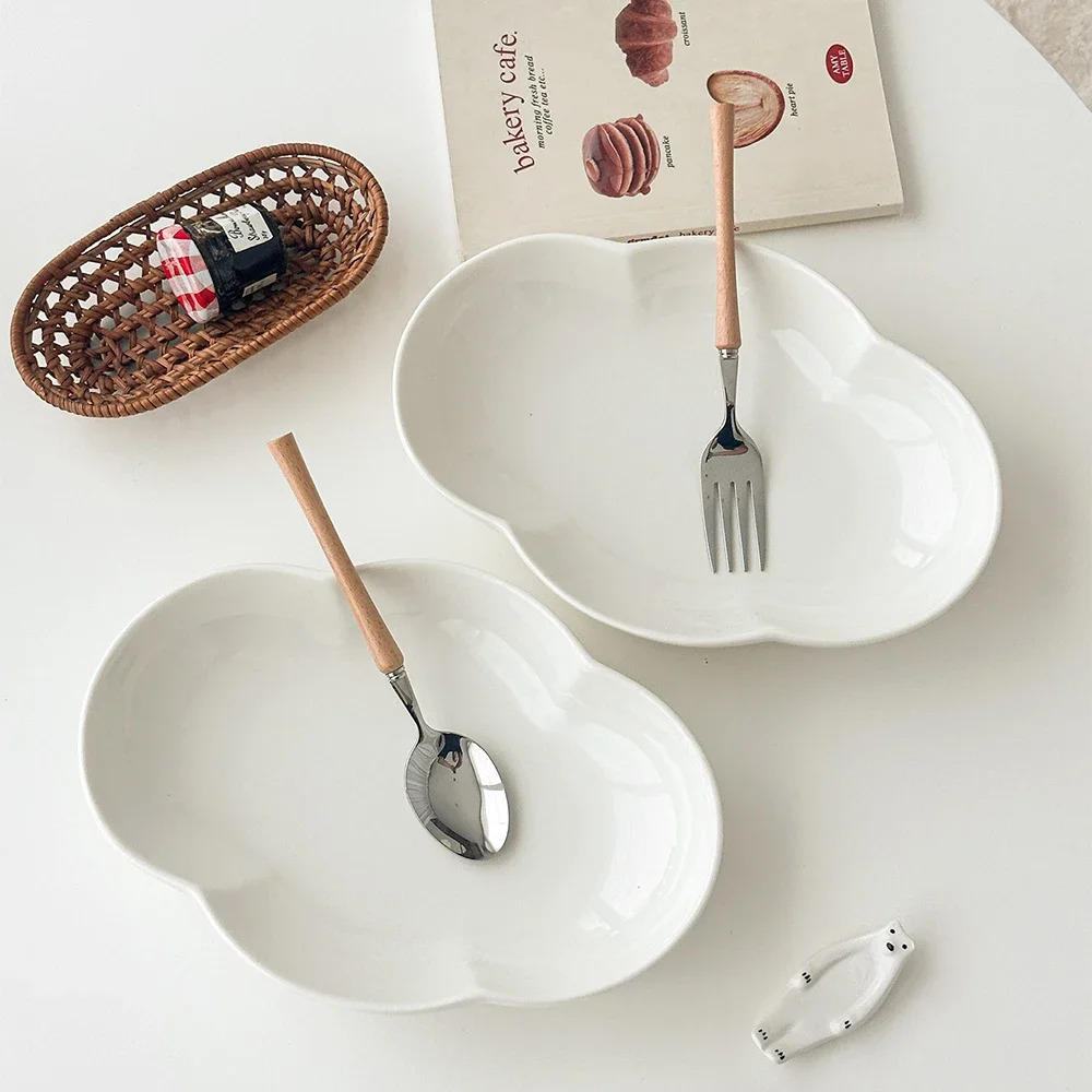 Floral Shape Ceramic Plate Solid Color High Grade Porcelain Homehold Tableware Vegetable Fruit Salad Dessert Cake Plates