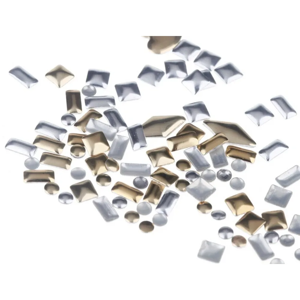 300 Pcs/ Set  6 Styles Silver / 3D Shiny Metallic Luster Nail Decoration Wheel Round Stickers Area Punk Rivet Studs