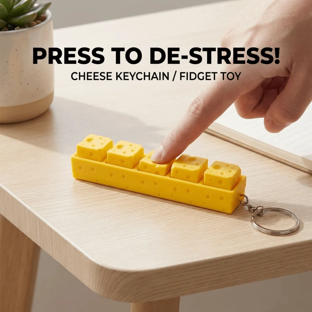 Lovely Cheese Shape Cheese Clicker Fidget Keychain Clicking Sound Lightweight Material Mini Keyboard Decompression Button