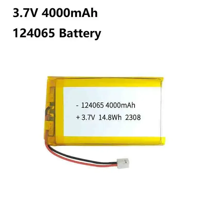124065 3.7V 4000mAh Polymer Lithium Battery PH 2.0mm 2 Pin Plug for Smart Lock Hand Warmers Tablet Camera Driving Recorder Radio