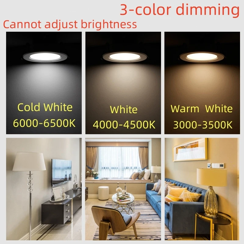 Downlight  LED 3-Color Dimming 220V  LED Downlight Dimmable 5W 7W 9W 12W 15W Recessed in LED Ceiling Downlight Light Lamp