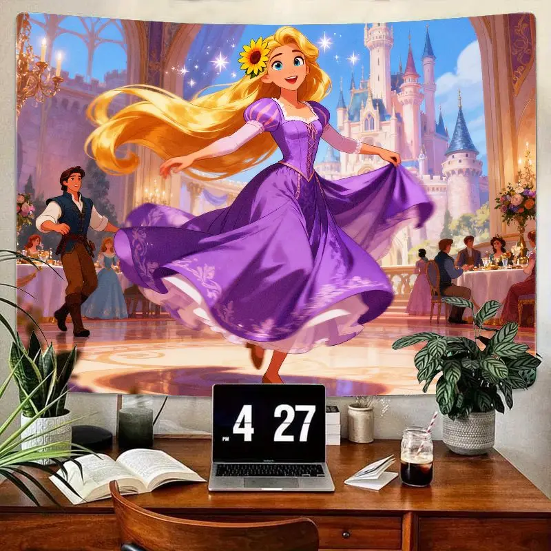 Tapiz enredado de Rapunzel de Disney, vestido morado de ensueño y arte de pared de Castillo, regalo estético de decoración de dormitorio para fanáticos de las princesas, 1 ud.