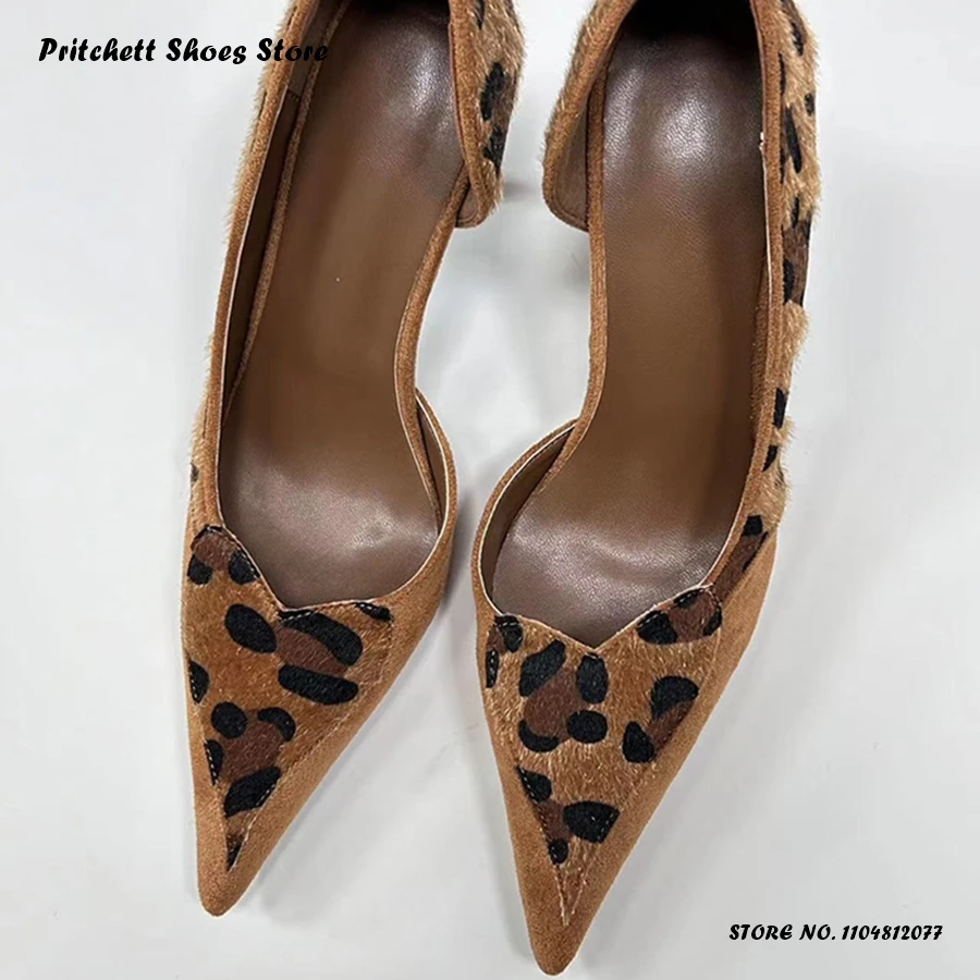 Sexy Women's Leopard Stiletto Pumps Spring Summer Shallow Pull On Party Shoes Office Ladies Pointed Toe Plus Size High Heels