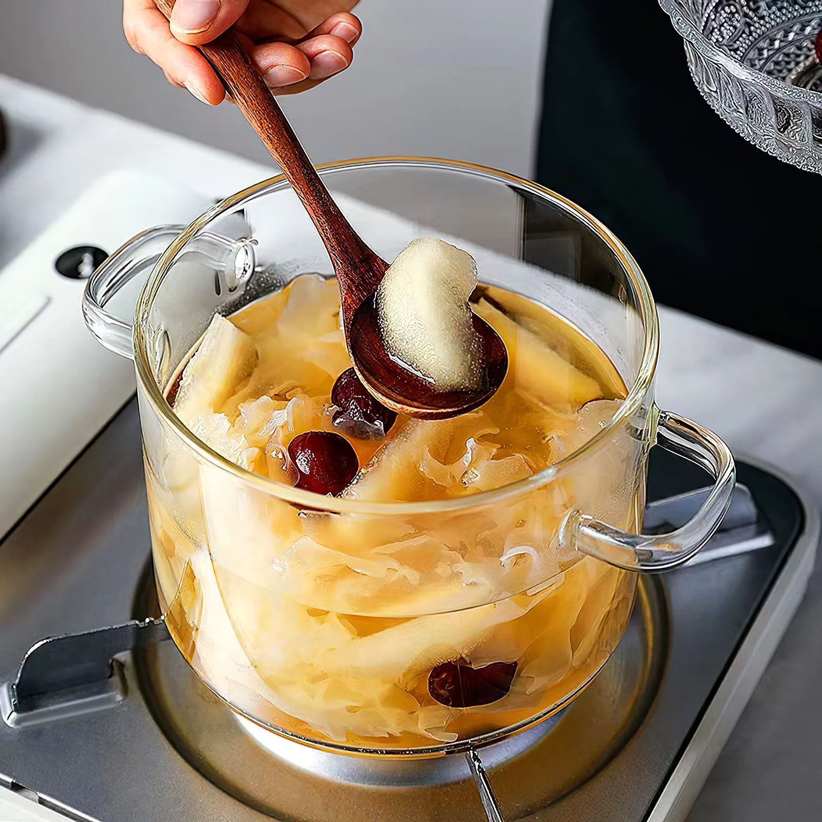 

1500Ml Transparent Soup Pot Acid Alkali Resistance Easy Clean Flat Bottom Design Home Kitchen Essentials Glass Stew Pots