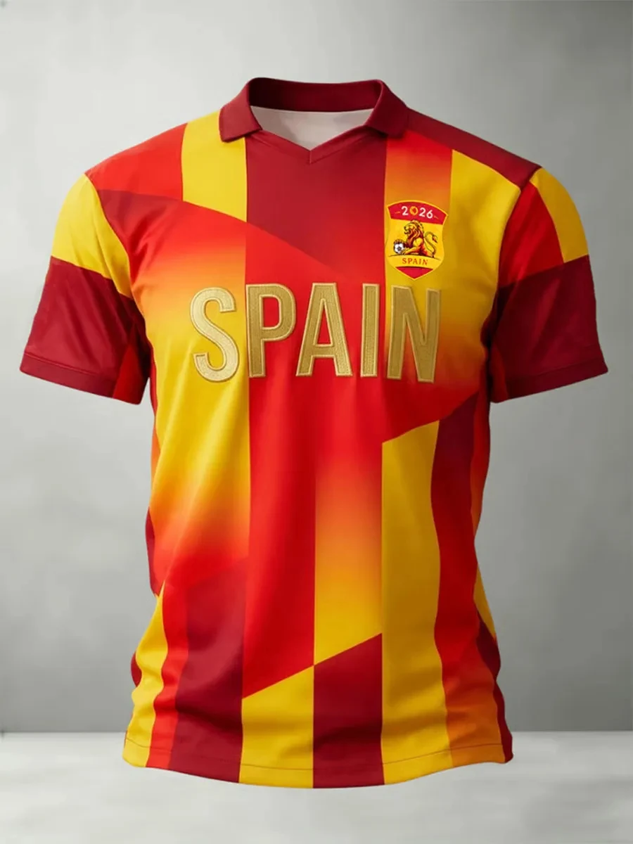 Motorcycle Men's Spanish Football Printed T-shirt Spain Football Cultural T-Shirt