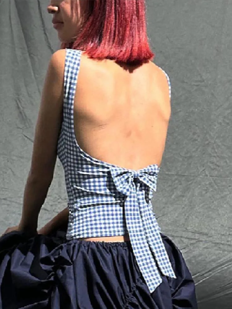 سترة صيفية غير رسمية لعام 2025 ملابس شارع منقوشة على الموضة الكورية سترة خلفية مكثفة على شكل فراشة مطبوعة بدون أكمام قطع علوية ضيقة على الموضة #1