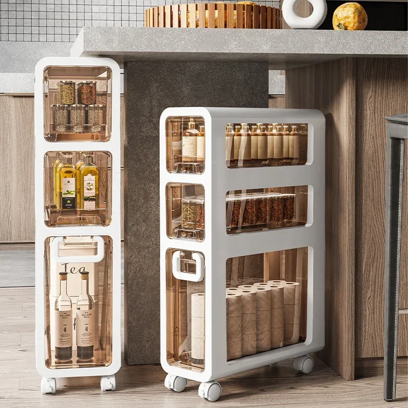 

Тонкий шкаф для кухни и туалета, узкий органайзер большой емкости, прозрачный ящик, полка, компактное хранение предметов первой необходимости