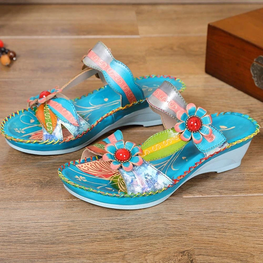 202435 Women′ S Leather Shoes Wholesale Summer Cool Slippers