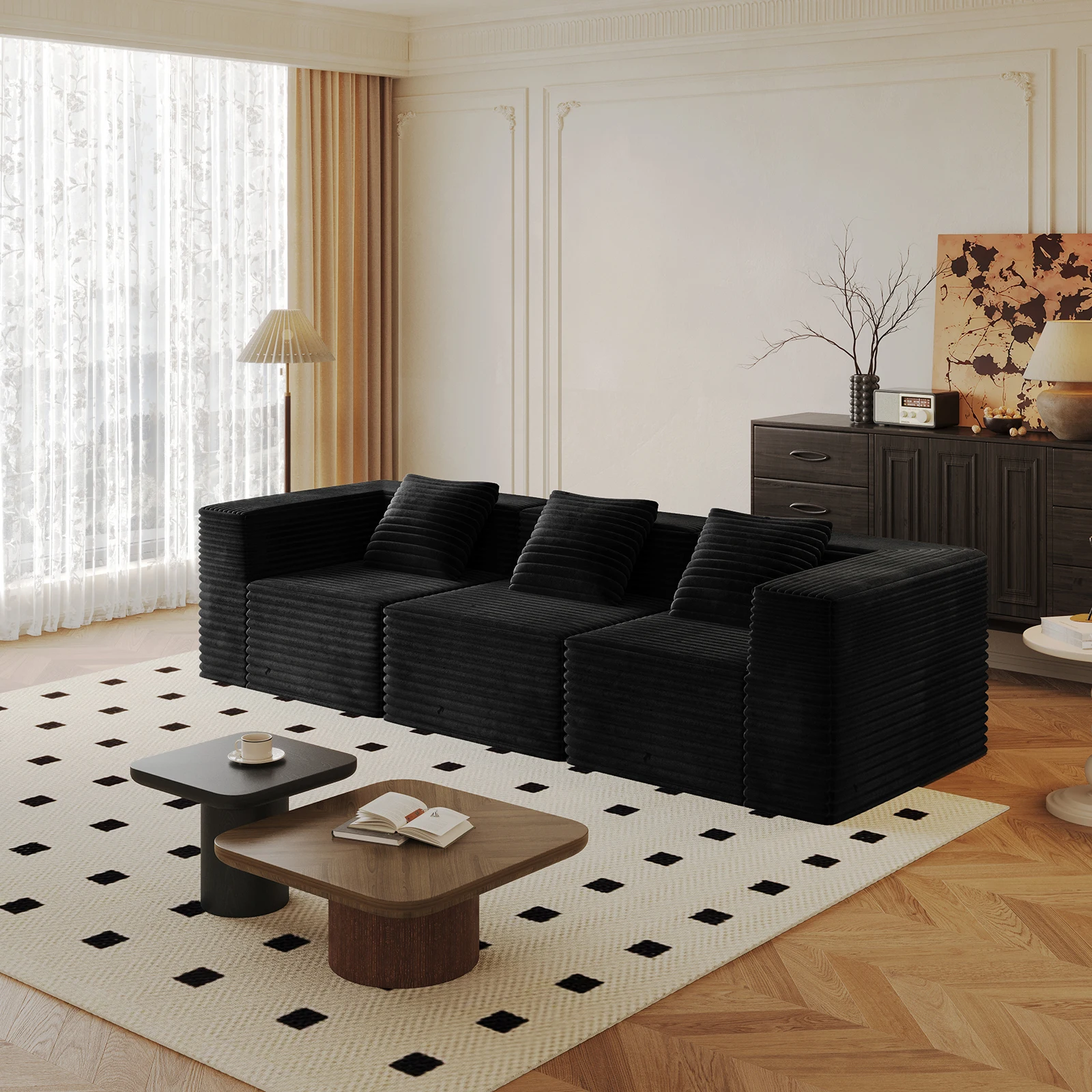 108'' Convertible Sofa Bed - Boneless Corduroy Couch,Memory Foam Sponge, Folding Small Couch for Living Room Small Spaces