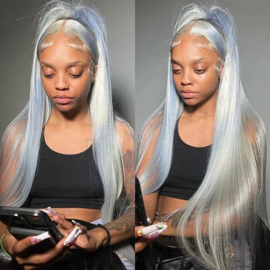 

Серебристо-серые парики с кружевной передней частью 13x4 для чернокожих женщин, шелковистые прямые парики из натуральных волос цвета 613, серые парики с прозрачной HD кружевной передней частью.