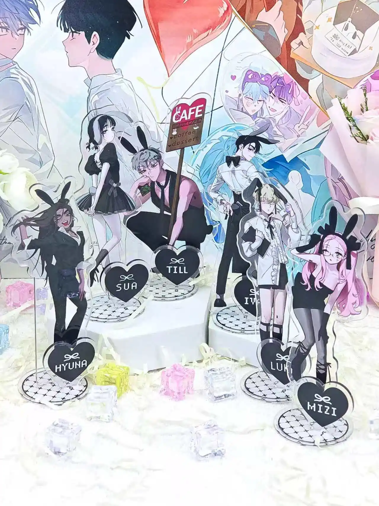 Set de 6 o 1 figuras acrílicas de conejitos y conejitas, estilo anime, para decorar escritorios, con un toque gótico y kawaii, ideal para coleccionar.