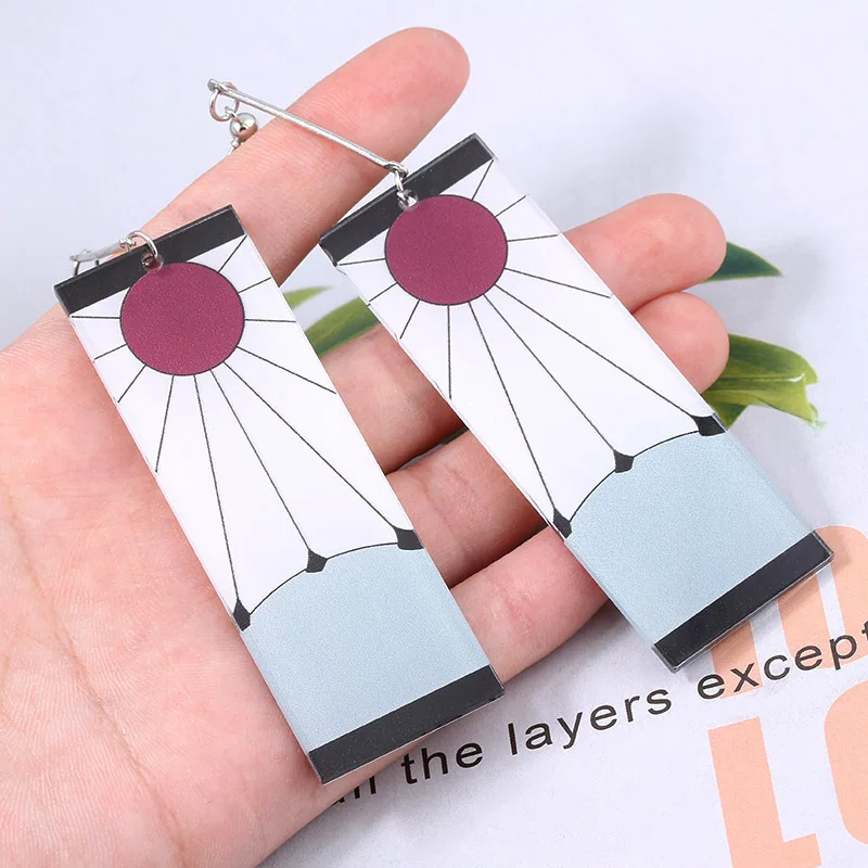 Demon Slayer Anime Cosplay Acrylic Earrings Drop Tanjirou Long Earrings Women Man Girls Jewelry Cosplay Accessories Props Gift