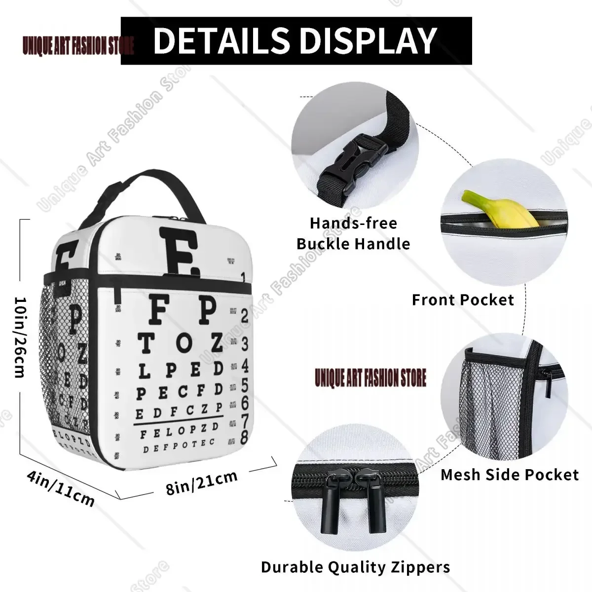 Snellen Eye Chart Insulated Lunch Tote Bag for Women Eye Surgeon Portable Cooler Thermal Food Lunch Box School