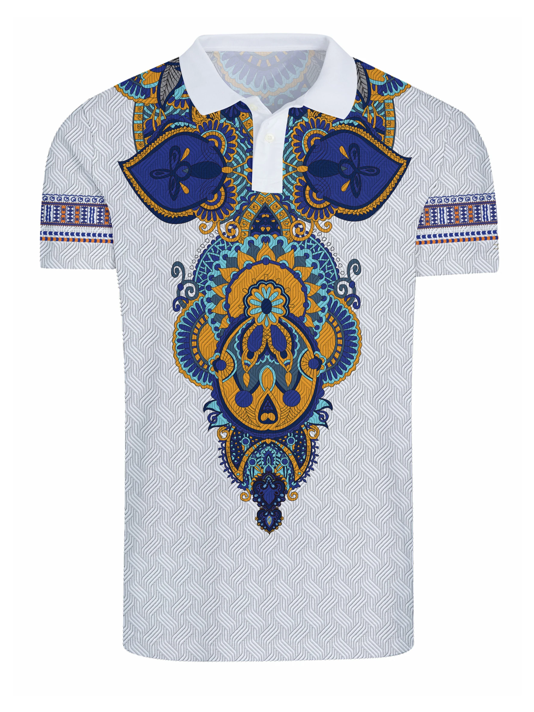 Summer Fashion Cashew Positioning Flower Ethnic Style Printing Men\'s Short Sleeved Polo Shirt Beach Leisure Sports Party Street