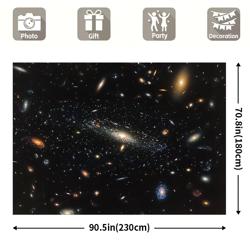 1 Hubble Deep Field Space Galaxy - لافتة خلفية من البوليستر الملون، مثالية لتزيين الحفلات والعطلات #6