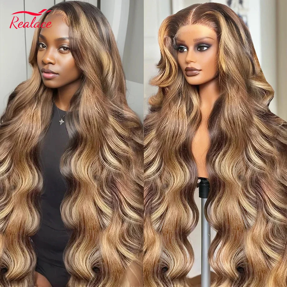 

Highlight Ombre Body Wave 13x4 HD Lace Frontal Wigs 4/27 Blonde Brown Colored 13x6 Lace Front Human Hair Wig For Women