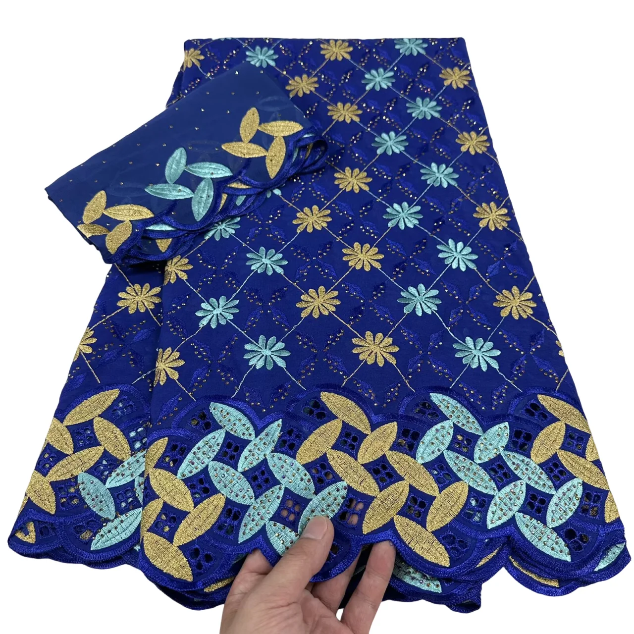 

Fashion 5+2 Yards With Scarf Swiss Stones Lace Fabric Embroidery African 100% Cotton Fabrics Swiss Voile Lace Dubai Style Sewing