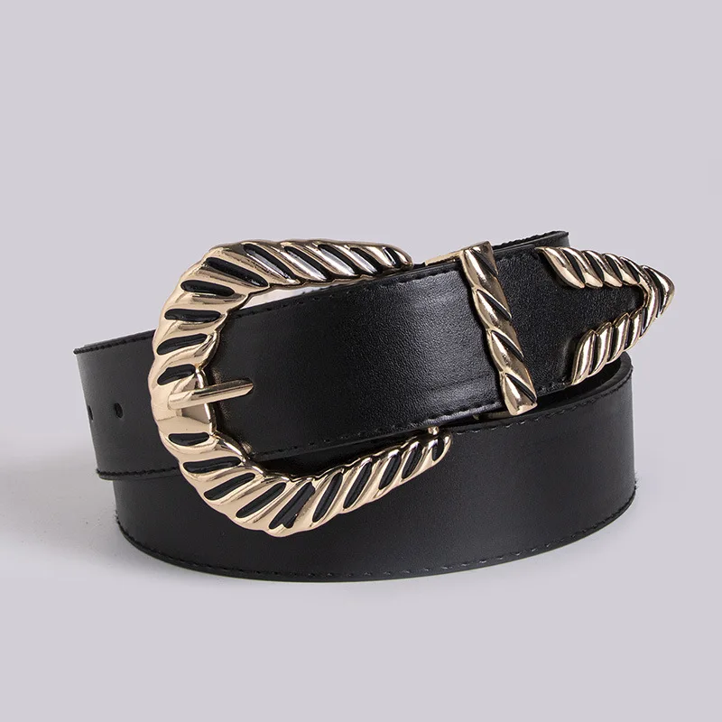 New women's fashionable big buckle atmospheric and exquisite PU sideline coat belt cross-border personalized stacked style belt