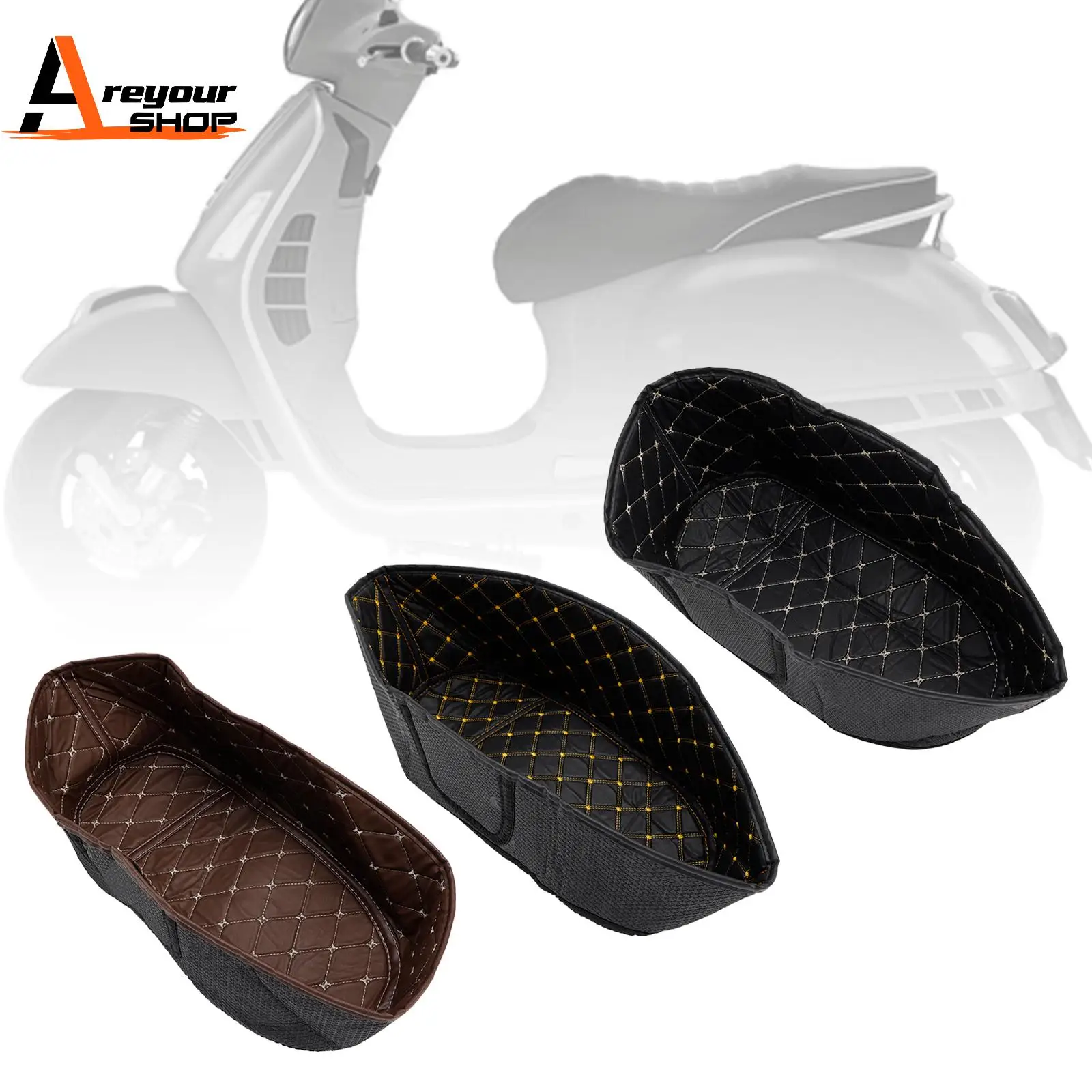 Protector interior del maletero asiento cubo forro almohadilla Pu marrón para Vespa Gts 300 Gts300 marrón