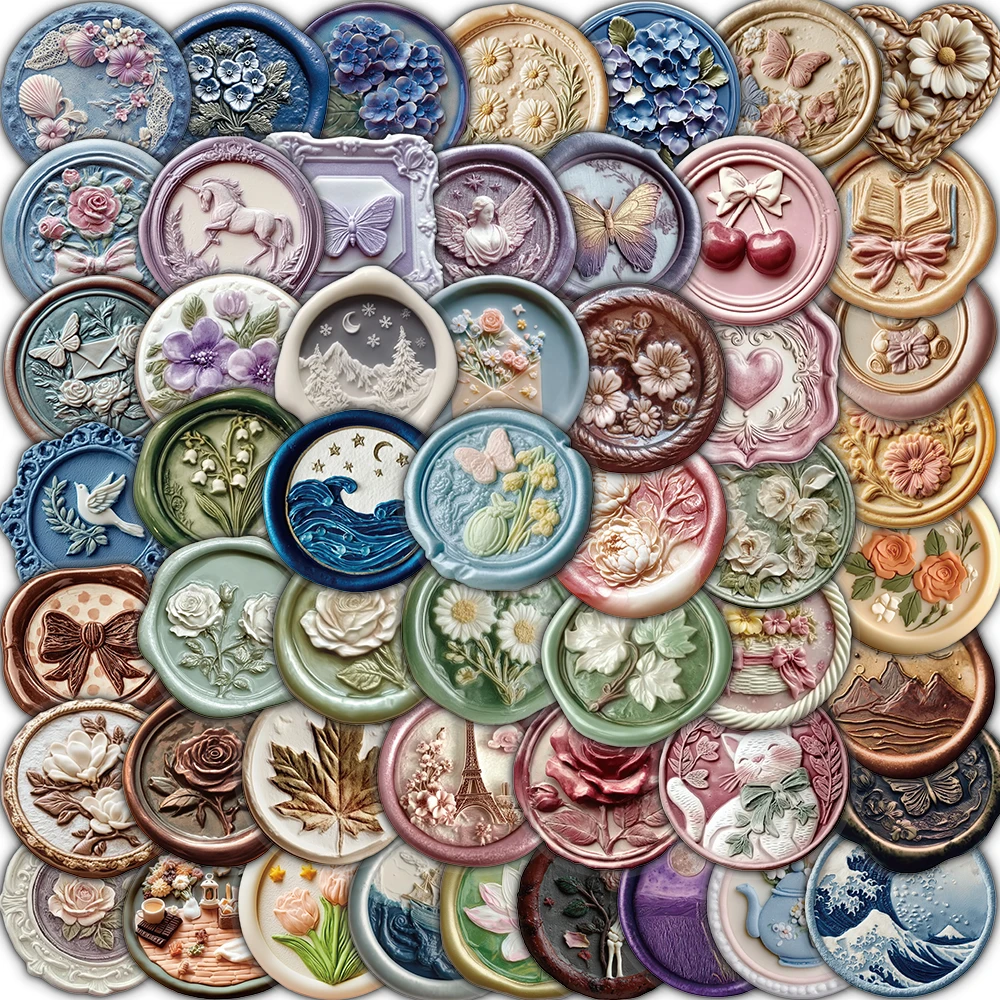 50PCS Kawaii Relief Printing Paint Print Stickers Nostalgia Laptop Motorcycle Bicycle Guitar Cartoon Cool Retro Sticker Decals