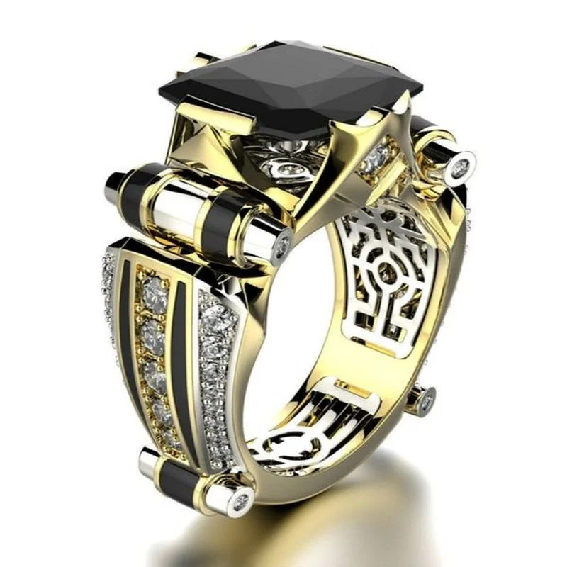 Luxury Mens Jewellery Rings for Men Gothic Stainless Steel Ring Gold Color Square Stone Fidget Ring Vintage Jewelry Anillo Hombr