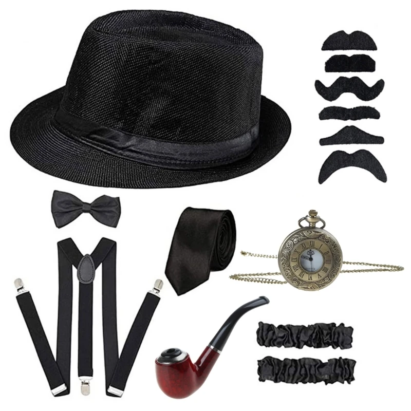 1920s Old Man Costume Grandpa Accessories 1920s Gangster Man Costume مجموعة ملحقات الجد الكرنفالات