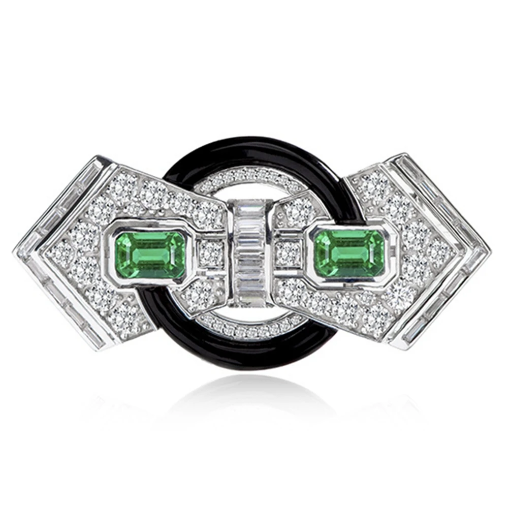 Wong Rain Vintage 925 Sterling Sliver Emerald Black Agate High Carbon Diamond Gemstone Brooch Brooches Jewelry Anniversary Gifts