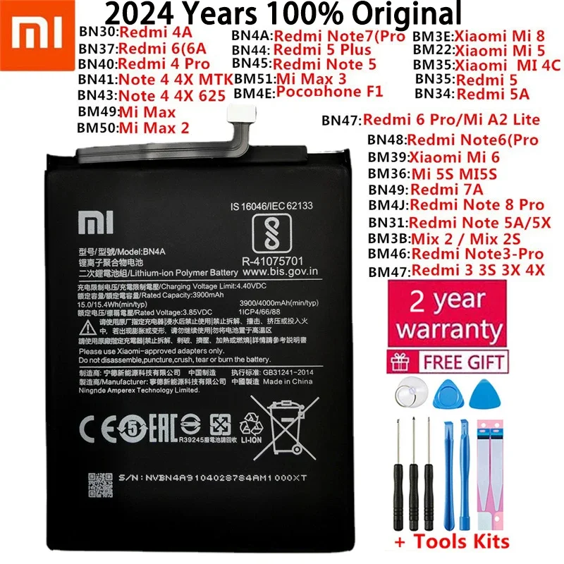 

Оригинальный аккумулятор для Xiaomi Mi Redmi Note Mix Max 2 3 3S 3X 4 4X 4A 5 5A 5S 5X M5 6 6A Mi6X 7 8 8 8T 9 Pro Plus Lite, батареи