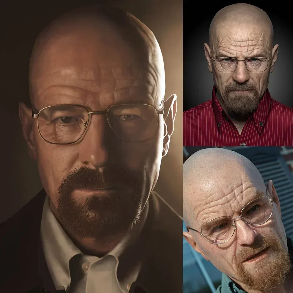 Máscara realista vintage de hombre calvo, máscara de Walter Blanco Desgastado, máscara de látex de Heisenberg para adultos, festival de juegos de rol de Halloween