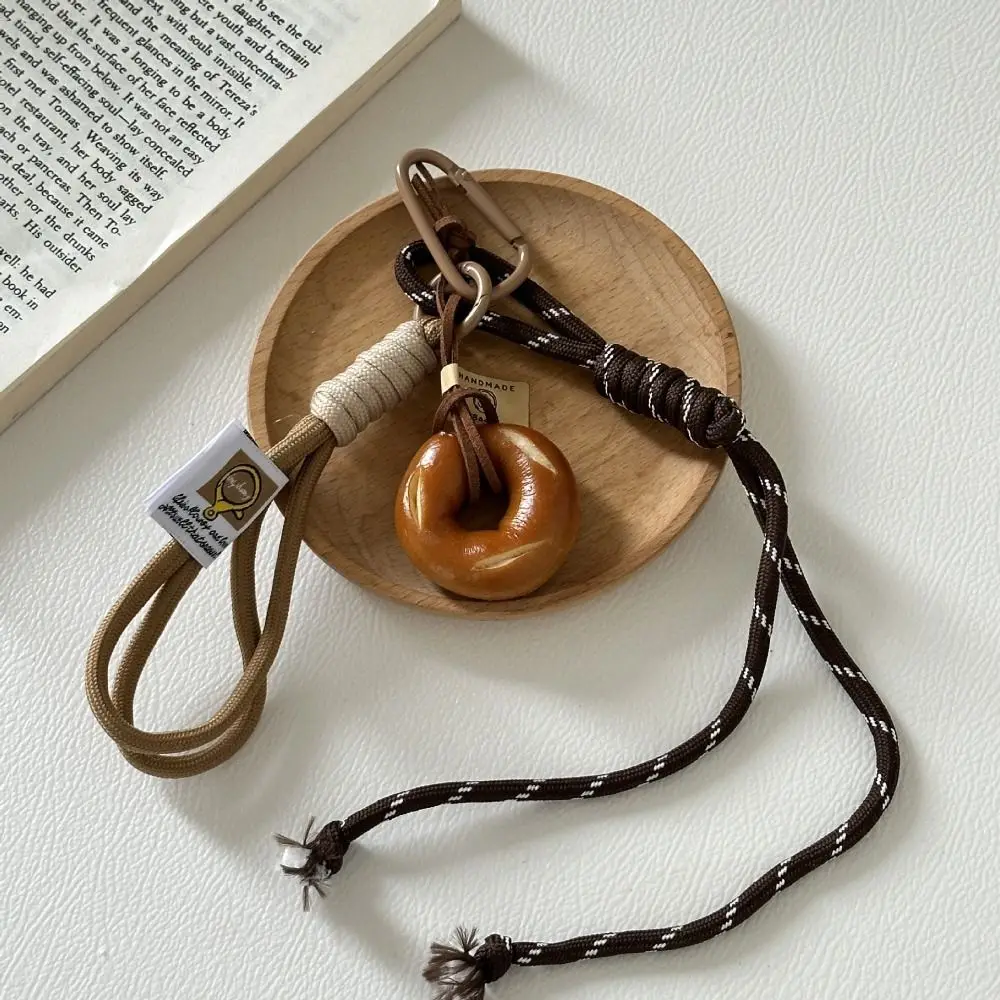 

Fashion Bagel Alkaline Bread Key Chain Nylon Bag Charms Braid Rope Bag Pendant Bag Decoration Key Ring Woven Rope Pendant Couple