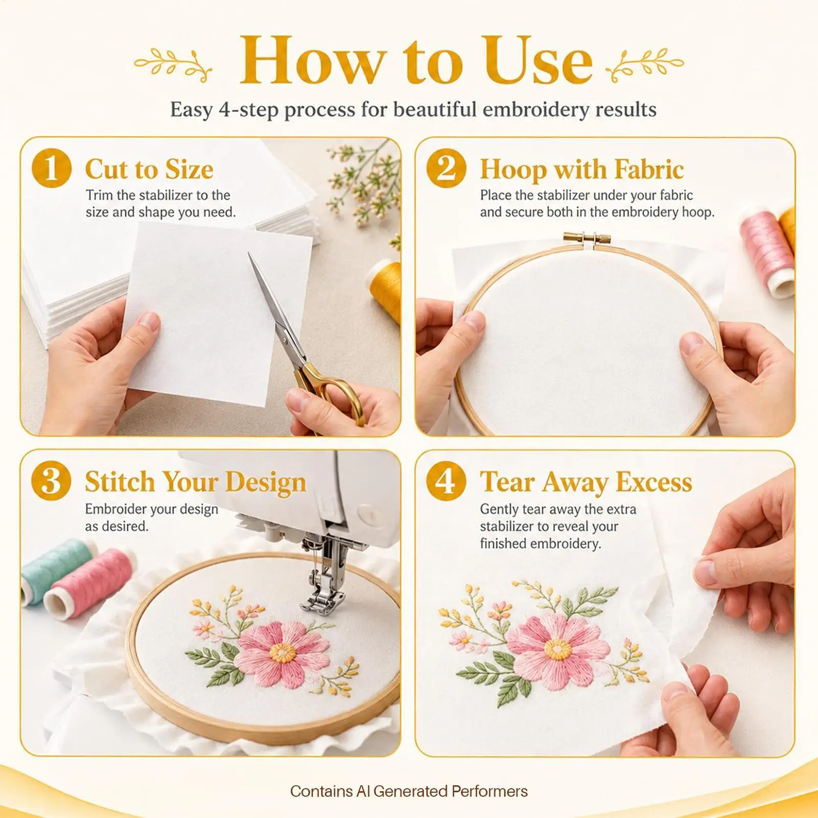 Embroidery Tear Away Stabilizer 100 Pieces 6x6 Inch Precut Backing Machine Embroidery Backing For Women Wives Ladies Hobbyists