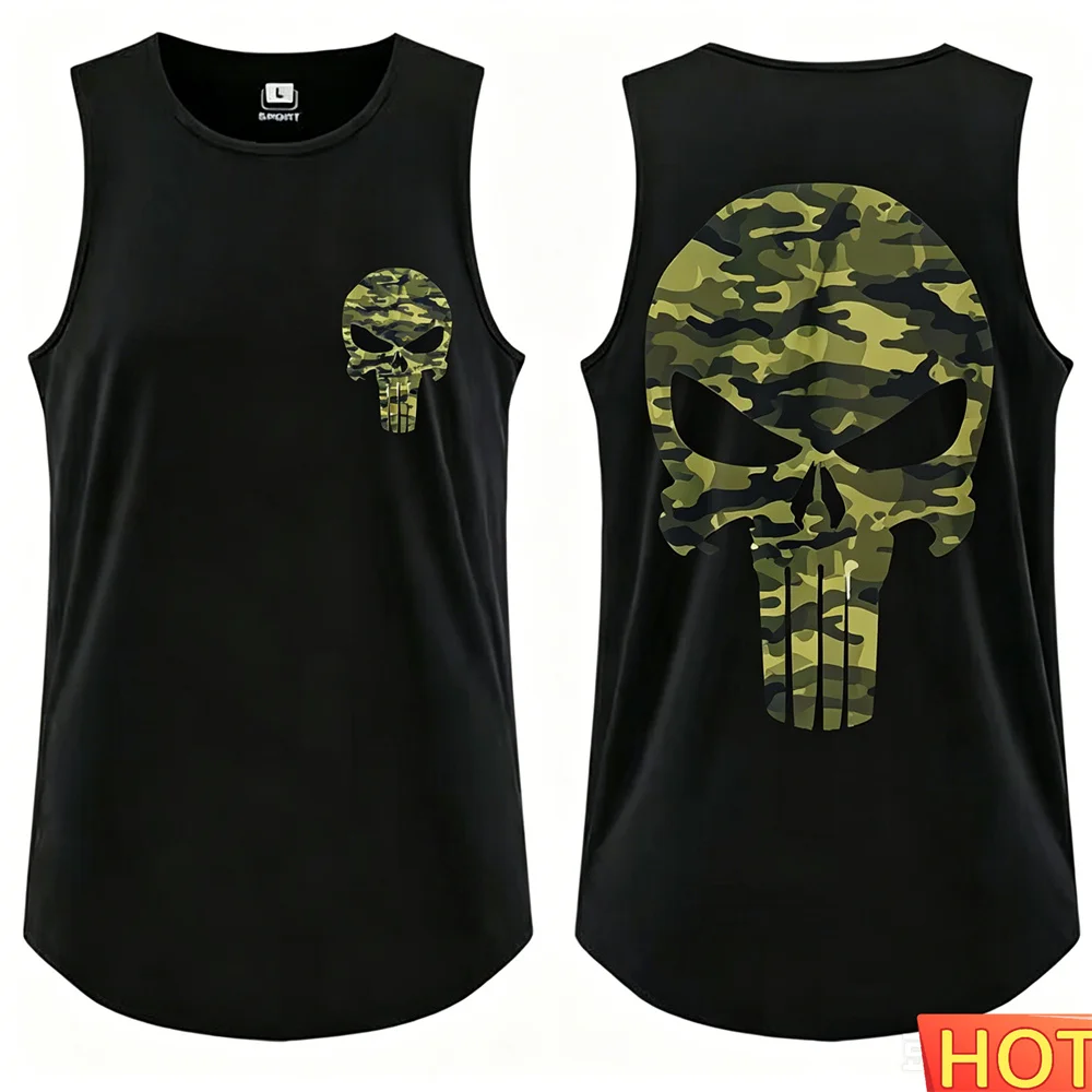 Skull Men's sleeveless T-shirt Casual Sporty men's t-shirts and tank tops Fitness Muscle Fit Gym vest quick-dry y2k fitness vest