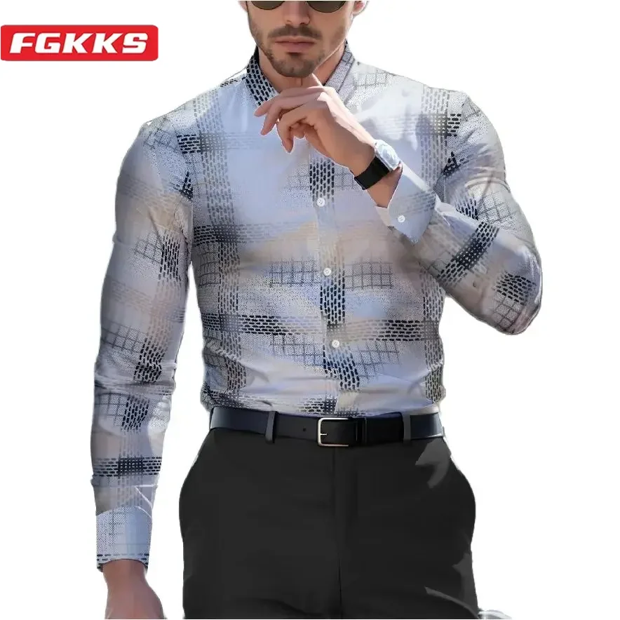 

FGKKS 2024 Outdoor Casual Shirt For Men Color Matching Fashion Top High Quality Design Hot Street Wear Shirt For Men