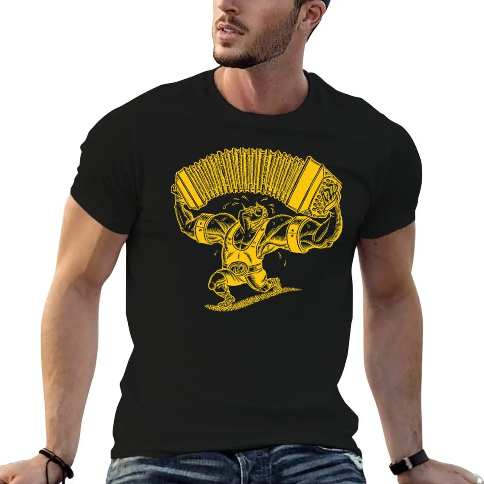 Camiseta Bandoneon Weightlifter (amarilla), camiseta para hombre, camiseta de algodón de alta calidad, camisetas de diseñador para hombre, camiseta para hombre