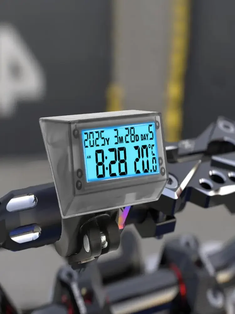 AliExpress kebidumei Solar Waterproof Motorcycle Bike Handlebar Electronic Clock Temperature Time Calendar 2Colors Backlight Display Moto Accessories