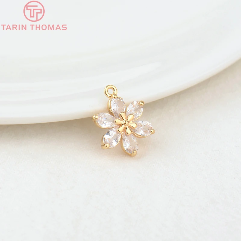 (908)4PCS 18.5*13.5MM 24K Gold Color Brass with Zircon Flower Charms Pendants High Quality Diy Jewelry Findings Accessories